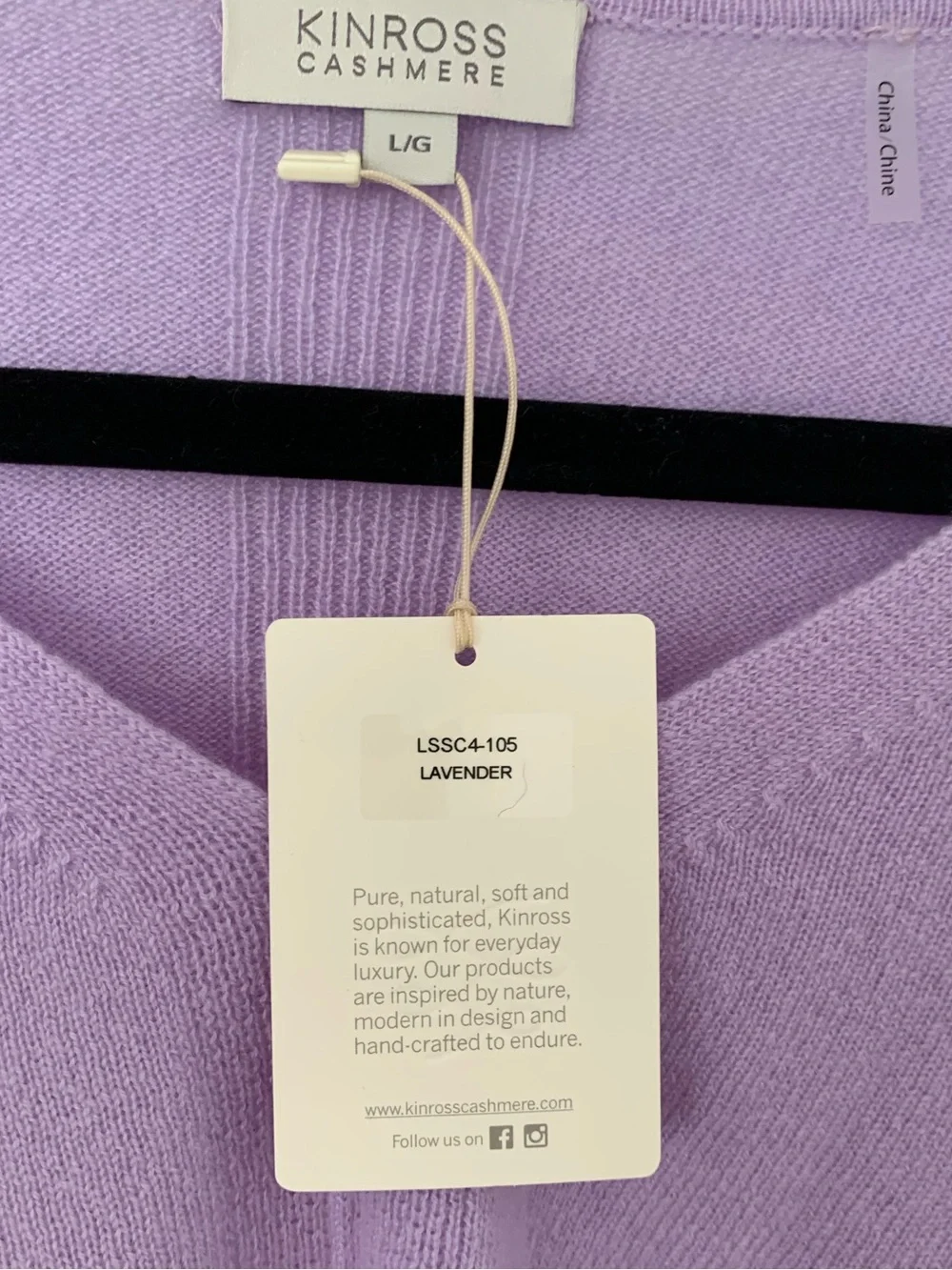 Kinross 100% cashmere front vee tie sweater lavender NWT